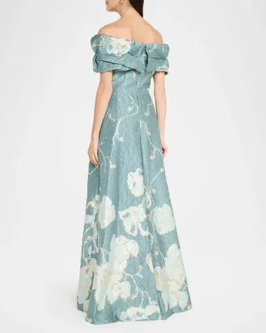 Rickie Freeman for Teri Jon Off-Shoulder Metallic Jacquard Gown | Thumbnail 3 Rickie Freeman for Teri Jon Off-Shoulder Metallic Jacquard Gown | Thumbnail 3
