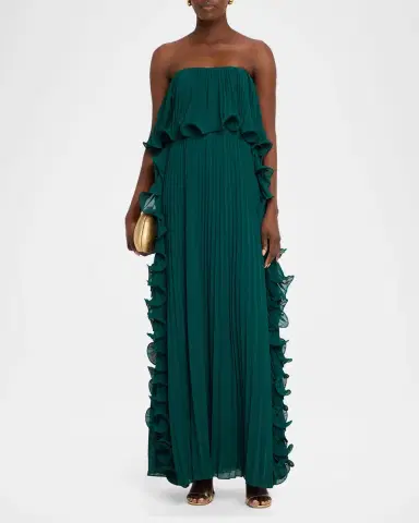 Badgley Mischka Strapless Pleated Ruffle Gown | Thumbnail 2 Badgley Mischka Strapless Pleated Ruffle Gown | Thumbnail 2