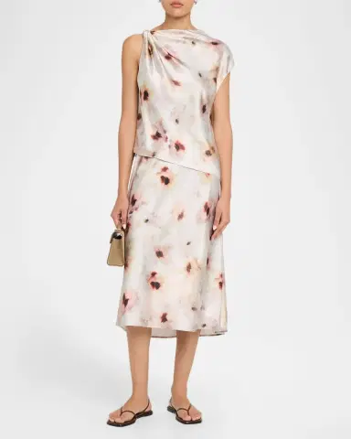 Vince Watercolor Floral Satin Twisted Asymmetric Top | Thumbnail 2 Vince Watercolor Floral Satin Twisted Asymmetric Top | Thumbnail 2