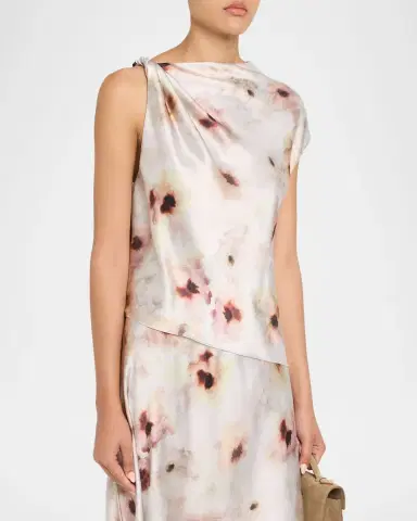 Vince Watercolor Floral Satin Twisted Asymmetric Top | Thumbnail 4 Vince Watercolor Floral Satin Twisted Asymmetric Top | Thumbnail 4