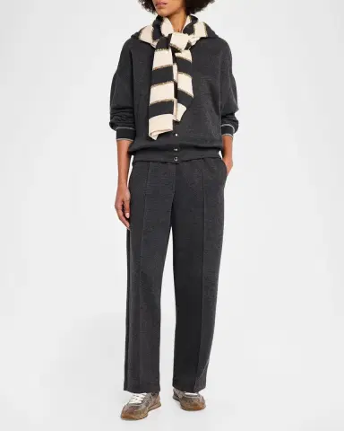 Brunello Cucinelli Luminous Striped Cashmere Crop V-Neck Cardigan | Thumbnail 2 Brunello Cucinelli Luminous Striped Cashmere Crop V-Neck Cardigan | Thumbnail 2