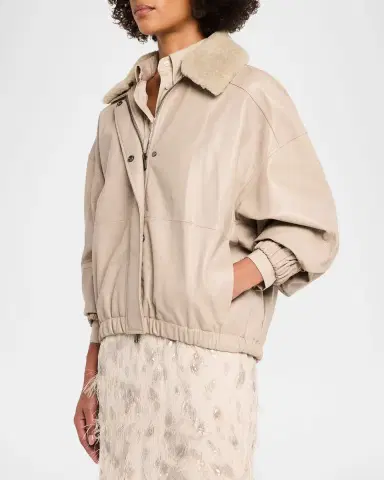 Brunello Cucinelli Nappa Leather Jacket w/ Shearling Collar | Thumbnail 4 Brunello Cucinelli Nappa Leather Jacket w/ Shearling Collar | Thumbnail 4