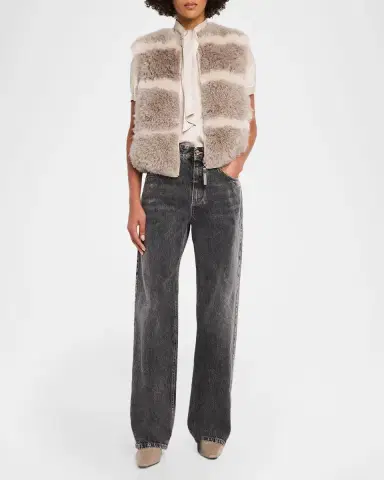 Brunello Cucinelli Striped Cashmere Goat Shearling Vest | Thumbnail 2 Brunello Cucinelli Striped Cashmere Goat Shearling Vest | Thumbnail 2