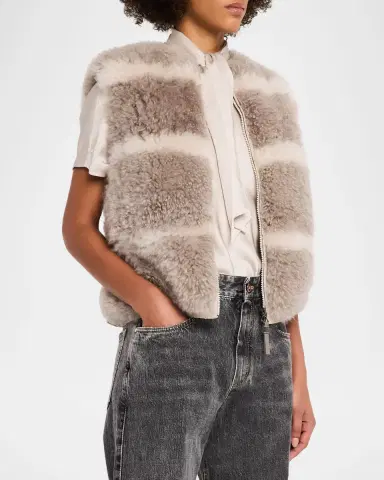 Brunello Cucinelli Striped Cashmere Goat Shearling Vest | Thumbnail 4 Brunello Cucinelli Striped Cashmere Goat Shearling Vest | Thumbnail 4