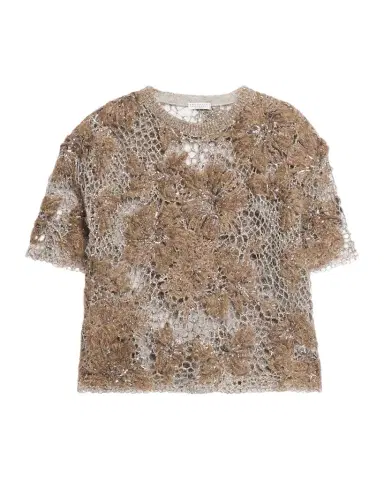 Brunello Cucinelli Mohair Diamante Floral Embroidered Mesh Sweater | Thumbnail 1 Brunello Cucinelli Mohair Diamante Floral Embroidered Mesh Sweater | Thumbnail 1
