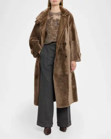 Brunello Cucinelli Lamb Shearling Belted Long Coat | Thumbnail 2 Brunello Cucinelli Lamb Shearling Belted Long Coat | Thumbnail 2
