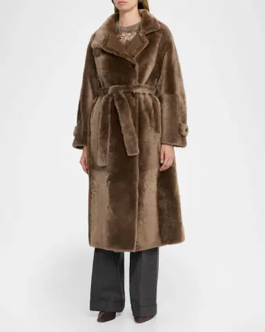 Brunello Cucinelli Lamb Shearling Belted Long Coat | Thumbnail 4 Brunello Cucinelli Lamb Shearling Belted Long Coat | Thumbnail 4