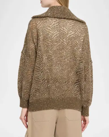 Brunello Cucinelli Airy Shimmer Full-Zip Sweater | Thumbnail 3 Brunello Cucinelli Airy Shimmer Full-Zip Sweater | Thumbnail 3