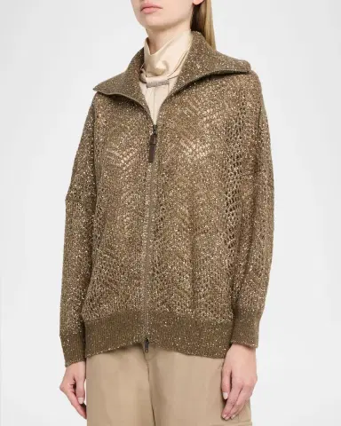 Brunello Cucinelli Airy Shimmer Full-Zip Sweater | Thumbnail 4 Brunello Cucinelli Airy Shimmer Full-Zip Sweater | Thumbnail 4