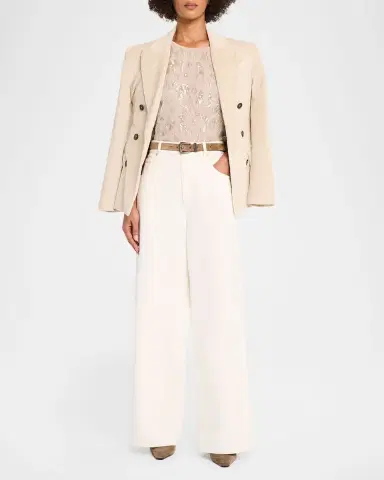 Brunello Cucinelli Animalier Sequined Fringe Silk Short-Sleeve Top | Thumbnail 2 Brunello Cucinelli Animalier Sequined Fringe Silk Short-Sleeve Top | Thumbnail 2