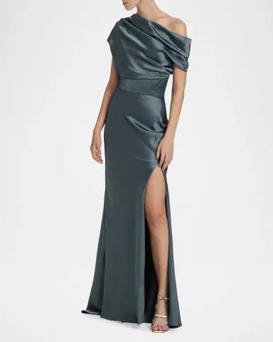 Amsale Satin One-Shoulder Gown | Thumbnail 2 Amsale Satin One-Shoulder Gown | Thumbnail 2