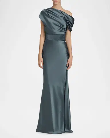 Amsale Satin One-Shoulder Gown | Thumbnail 4 Amsale Satin One-Shoulder Gown | Thumbnail 4