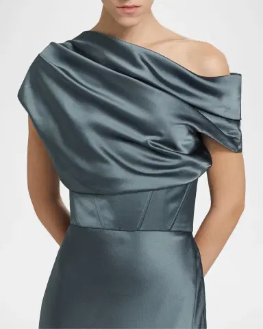Amsale Satin One-Shoulder Gown | Thumbnail 5 Amsale Satin One-Shoulder Gown | Thumbnail 5