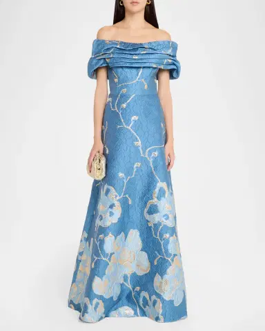 Rickie Freeman for Teri Jon Off-Shoulder Metallic Jacquard Gown | Thumbnail 2 Rickie Freeman for Teri Jon Off-Shoulder Metallic Jacquard Gown | Thumbnail 2