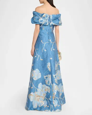 Rickie Freeman for Teri Jon Off-Shoulder Metallic Jacquard Gown | Thumbnail 3 Rickie Freeman for Teri Jon Off-Shoulder Metallic Jacquard Gown | Thumbnail 3