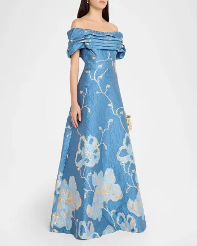 Rickie Freeman for Teri Jon Off-Shoulder Metallic Jacquard Gown | Thumbnail 4 Rickie Freeman for Teri Jon Off-Shoulder Metallic Jacquard Gown | Thumbnail 4