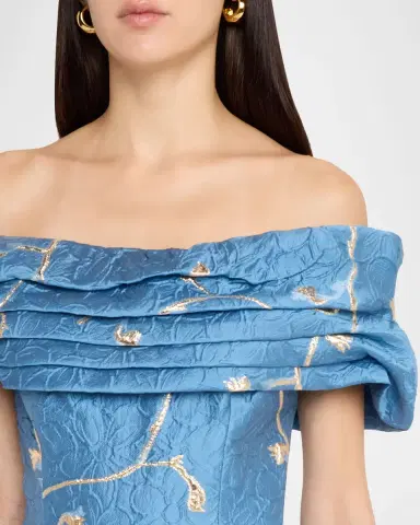 Rickie Freeman for Teri Jon Off-Shoulder Metallic Jacquard Gown | Thumbnail 5 Rickie Freeman for Teri Jon Off-Shoulder Metallic Jacquard Gown | Thumbnail 5