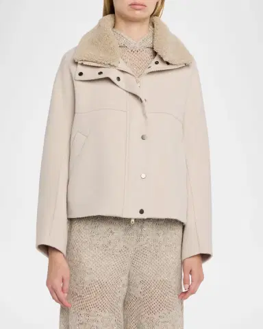 Brunello Cucinelli Wool-Cashmere Coat With Lamb Shearling Collar | Thumbnail 4 Brunello Cucinelli Wool-Cashmere Coat With Lamb Shearling Collar | Thumbnail 4