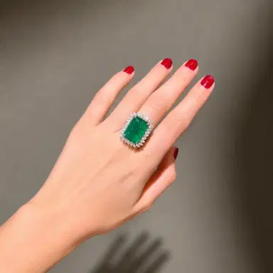 Wish Fine Jewelry 16.48ct Emerald Diamond 18K Gold Halo Cocktail Ring | Thumbnail 2 Wish Fine Jewelry 16.48ct Emerald Diamond 18K Gold Halo Cocktail Ring | Thumbnail 2