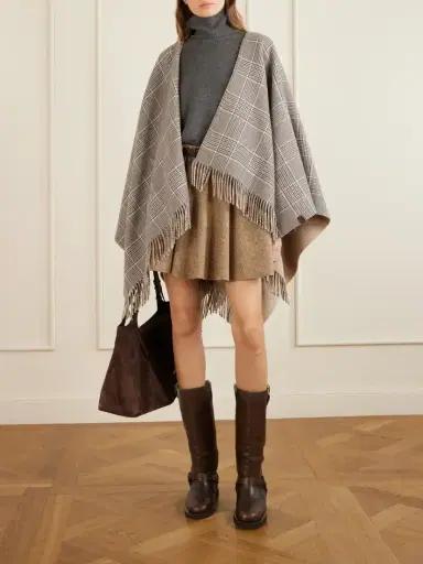 Brunello Cucinelli Fringed Prince-of-wales Checked Cashmere Wrap | Thumbnail 2 Brunello Cucinelli Fringed Prince-of-wales Checked Cashmere Wrap | Thumbnail 2