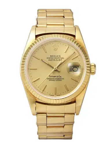 Wind Vintage + Rolex And Tiffany & Co. Vintage 1987 Datejust Automatic 18-karat Gold Watch, Ref. 16018 | Thumbnail 1 Wind Vintage + Rolex And Tiffany & Co. Vintage 1987 Datejust Automatic 18-karat Gold Watch, Ref. 16018 | Thumbnail 1