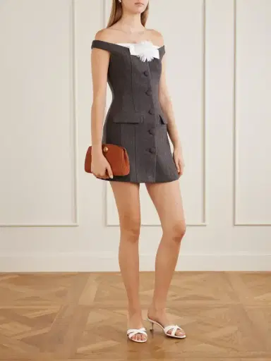 Self-Portrait Flower-appliquéd Wool-blend Off-the-shoulder Mini Dress | Thumbnail 2 Self-Portrait Flower-appliquéd Wool-blend Off-the-shoulder Mini Dress | Thumbnail 2