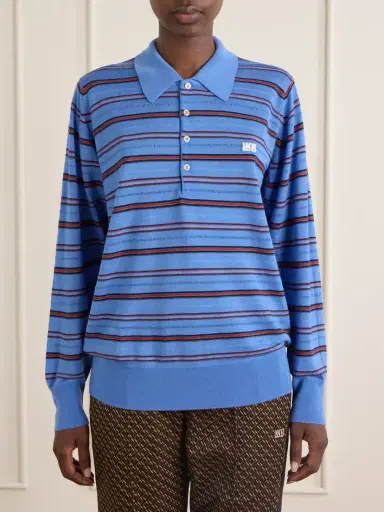 Wales Bonner Striped Wool And Cotton Polo Shirt | Thumbnail 3 Wales Bonner Striped Wool And Cotton Polo Shirt | Thumbnail 3