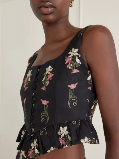 Agua by Agua Bendita Eslabón Noche Floral-embroidered Cotton Cropped Top | Thumbnail 4 Agua by Agua Bendita Eslabón Noche Floral-embroidered Cotton Cropped Top | Thumbnail 4