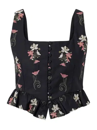 Agua by Agua Bendita Eslabón Noche Floral-embroidered Cotton Cropped Top | Thumbnail 1 Agua by Agua Bendita Eslabón Noche Floral-embroidered Cotton Cropped Top | Thumbnail 1