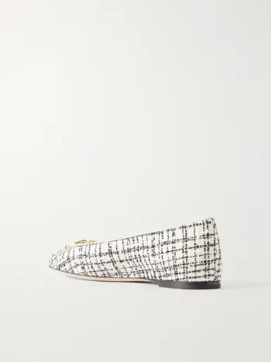 Valentino Garavani Vlogo Checked Leather-trimmed Bouclé Ballet Flats | Thumbnail 3 Valentino Garavani Vlogo Checked Leather-trimmed Bouclé Ballet Flats | Thumbnail 3