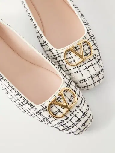 Valentino Garavani Vlogo Checked Leather-trimmed Bouclé Ballet Flats | Thumbnail 5 Valentino Garavani Vlogo Checked Leather-trimmed Bouclé Ballet Flats | Thumbnail 5