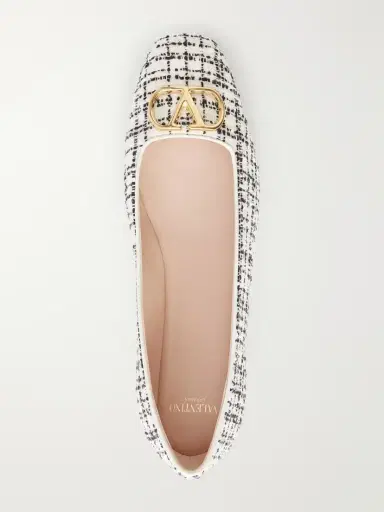 Valentino Garavani Vlogo Checked Leather-trimmed Bouclé Ballet Flats | Thumbnail 6 Valentino Garavani Vlogo Checked Leather-trimmed Bouclé Ballet Flats | Thumbnail 6
