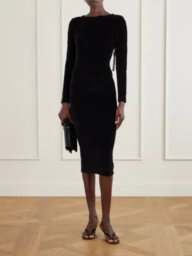 Balmain Open-back Embellished Cotton-blend Velvet Midi Dress | Thumbnail 2 Balmain Open-back Embellished Cotton-blend Velvet Midi Dress | Thumbnail 2