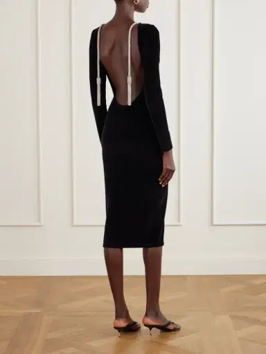 Balmain Open-back Embellished Cotton-blend Velvet Midi Dress | Thumbnail 3 Balmain Open-back Embellished Cotton-blend Velvet Midi Dress | Thumbnail 3