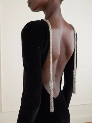 Balmain Open-back Embellished Cotton-blend Velvet Midi Dress | Thumbnail 4 Balmain Open-back Embellished Cotton-blend Velvet Midi Dress | Thumbnail 4