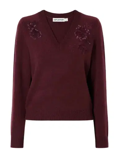 Self-Portrait Floral-embellished Wool-blend Cardigan | Thumbnail 1 Self-Portrait Floral-embellished Wool-blend Cardigan | Thumbnail 1