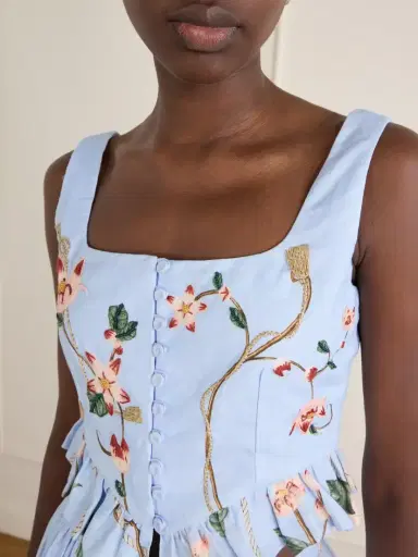Agua by Agua Bendita Eslabón Navegante Floral-embroidered Linen Cropped Top | Thumbnail 4 Agua by Agua Bendita Eslabón Navegante Floral-embroidered Linen Cropped Top | Thumbnail 4
