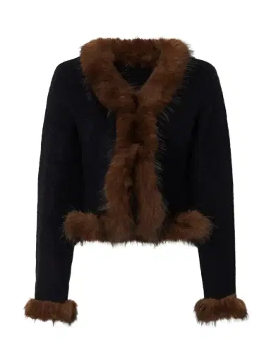 Self-Portrait Plush-trimmed Knitted Cardigan | Thumbnail 1 Self-Portrait Plush-trimmed Knitted Cardigan | Thumbnail 1