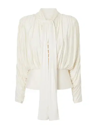 Self-Portrait Tie-detailed Gathered Stretch-jersey Blouse | Thumbnail 1 Self-Portrait Tie-detailed Gathered Stretch-jersey Blouse | Thumbnail 1