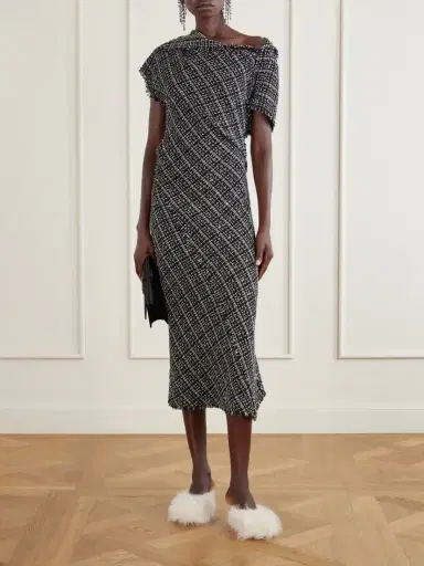 Erdem Asymmetric Cotton-blend Tweed Midi Dress | Thumbnail 2 Erdem Asymmetric Cotton-blend Tweed Midi Dress | Thumbnail 2