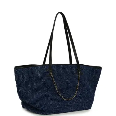 Chanel Chanel Large CC Shopping Tote Bag Dark Blue Denim, Black Calfskin Gold Hardware | Thumbnail 2 Chanel Chanel Large CC Shopping Tote Bag Dark Blue Denim, Black Calfskin Gold Hardware | Thumbnail 2