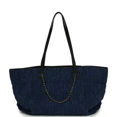 Chanel Chanel Large CC Shopping Tote Bag Dark Blue Denim, Black Calfskin Gold Hardware | Thumbnail 4 Chanel Chanel Large CC Shopping Tote Bag Dark Blue Denim, Black Calfskin Gold Hardware | Thumbnail 4