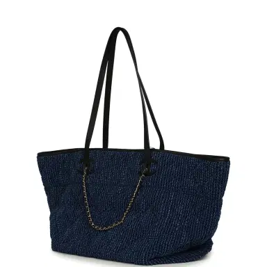 Chanel Chanel Large CC Shopping Tote Bag Dark Blue Denim, Black Calfskin Gold Hardware | Thumbnail 5 Chanel Chanel Large CC Shopping Tote Bag Dark Blue Denim, Black Calfskin Gold Hardware | Thumbnail 5