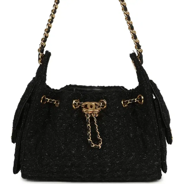 Chanel Mini 25 Hobo Bag Black Tweed Bouclé Gold Hardware Chanel Mini 25 Hobo Bag Black Tweed Bouclé Gold Hardware