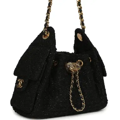 Chanel Chanel Mini 25 Hobo Bag Black Tweed Bouclé Gold Hardware | Thumbnail 2 Chanel Chanel Mini 25 Hobo Bag Black Tweed Bouclé Gold Hardware | Thumbnail 2