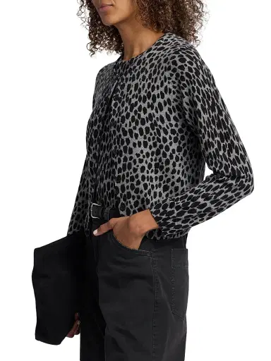 Nili Lotan Women's Keelah Animal-Print Cashmere Cardigan - Pebble Grey Heather Black - Size XL | Thumbnail 4 Nili Lotan Women's Keelah Animal-Print Cashmere Cardigan - Pebble Grey Heather Black - Size XL | Thumbnail 4