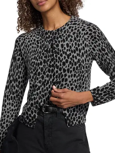 Nili Lotan Women's Keelah Animal-Print Cashmere Cardigan - Pebble Grey Heather Black - Size XL | Thumbnail 6 Nili Lotan Women's Keelah Animal-Print Cashmere Cardigan - Pebble Grey Heather Black - Size XL | Thumbnail 6
