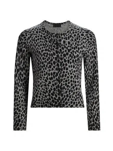 Nili Lotan Women's Keelah Animal-Print Cashmere Cardigan - Pebble Grey Heather Black - Size XL | Thumbnail 1 Nili Lotan Women's Keelah Animal-Print Cashmere Cardigan - Pebble Grey Heather Black - Size XL | Thumbnail 1