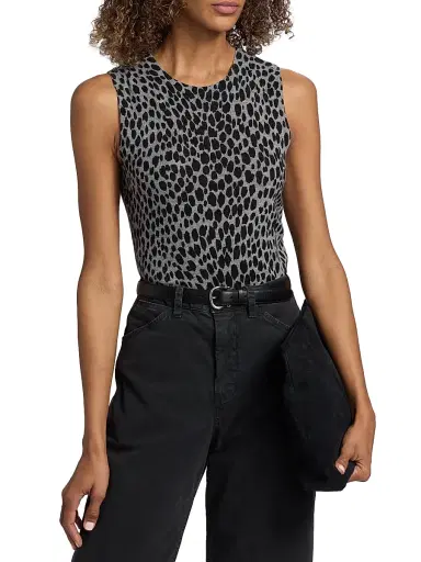 Nili Lotan Women's Nessa Cheetah Print Cashmere Tank - Pebble Grey Heather Black - Size XL | Thumbnail 3 Nili Lotan Women's Nessa Cheetah Print Cashmere Tank - Pebble Grey Heather Black - Size XL | Thumbnail 3