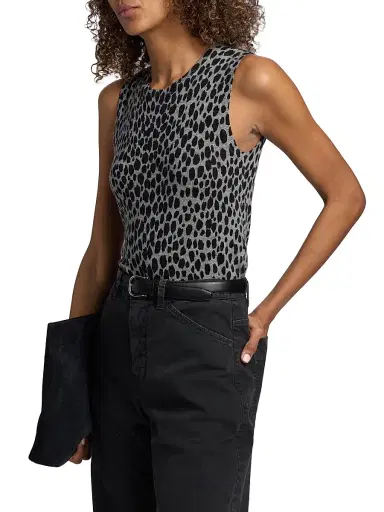 Nili Lotan Women's Nessa Cheetah Print Cashmere Tank - Pebble Grey Heather Black - Size XL | Thumbnail 4 Nili Lotan Women's Nessa Cheetah Print Cashmere Tank - Pebble Grey Heather Black - Size XL | Thumbnail 4